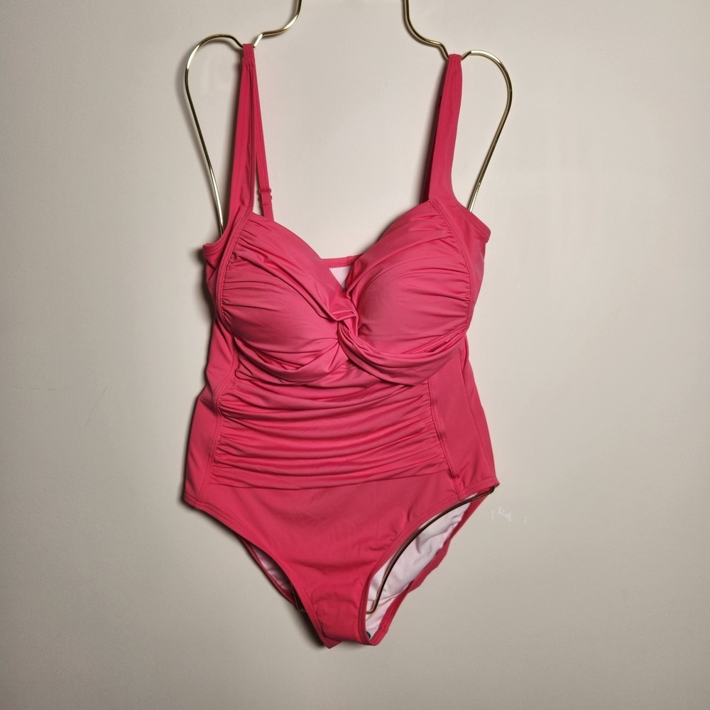 NWT Carmen Marc Valvo One Piece Ruched Swimsuit Fushia  Pink Size 14 Slimming